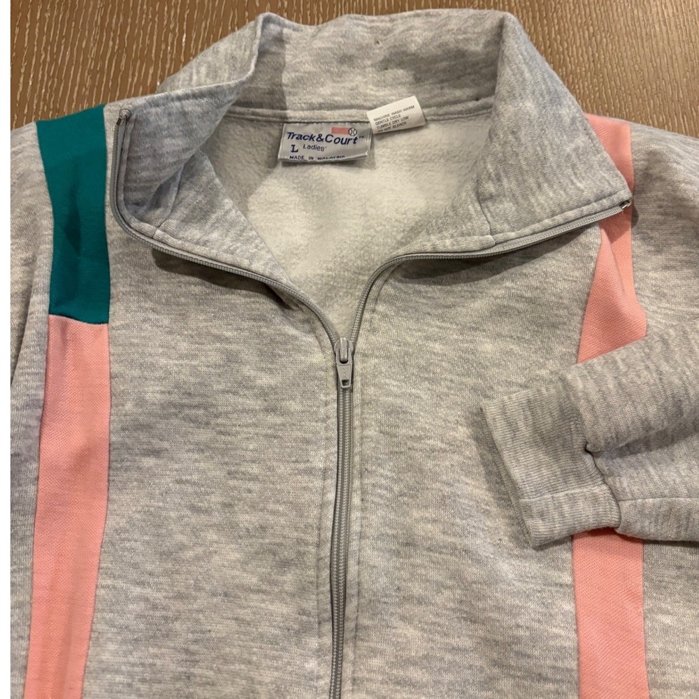 Vintage Track & Court Womens Large Colorblock Full Zip Sweatshirt Jacket Y2K EUC